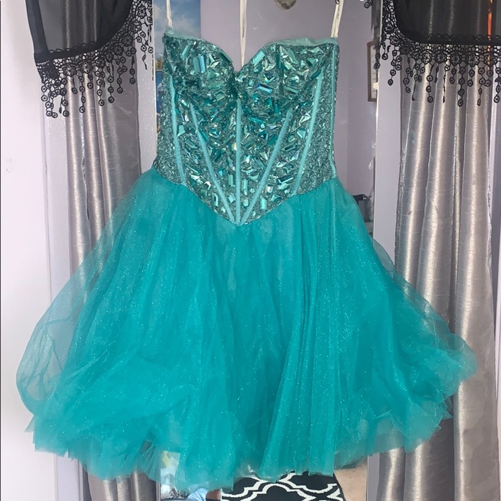 Sherri Hill Turquoise crystal dress